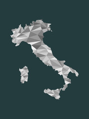 White color Italy low poly vector map with geometric shapes or triangles on black background illustration
