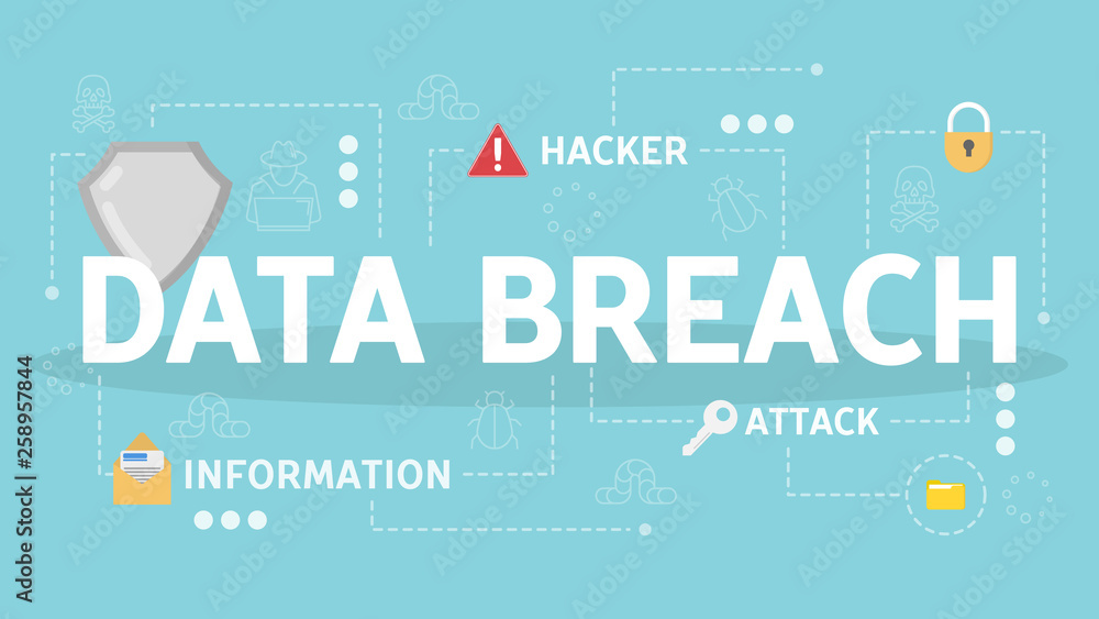 Poster data breach concept. idea of cyber attack. hacker steal