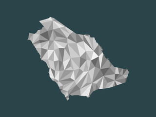 White color Saudi Arabia low poly vector map with geometric shapes or triangles on black background illustration