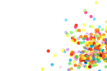 Bright multicolored confetti isolated on white background.