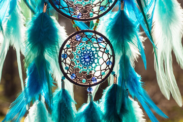 Handmade dream catcher with feathers threads and beads rope hanging