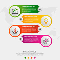 Modern 3D vector illustration. Circular infographic template with four elements and icons. Timeline designed for business, presentations, web design, applications, interfaces, diagrams with 4 steps
