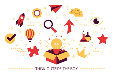 Think outside the box web banner. Creative thinking