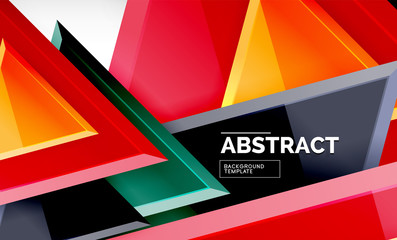 Triangles repetiton geometric abstract background, multicolored glossy triangular shapes, hi-tech poster cover design or web presentation template with copy space