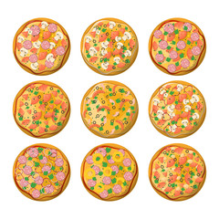 Pizza of different types set. Margherita and pepperoni