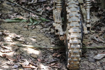 Motorcycle wheels up the mountain