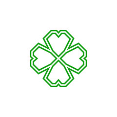 Four leaf green shamrock in Celtic style, St Patrick's day vector clover icon