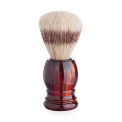 Classic shaving brush with raccoon fur isolated on white
