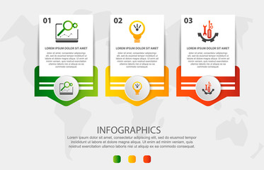 Modern vector illustration. Infographic template with three elements, circles and text. Step by step. Designed for business, presentations, web design, diagrams with 3 steps