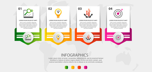 Modern vector illustration. Infographic template with four elements, circles and text. Step by step. Designed for business, presentations, web design, diagrams with 4 steps