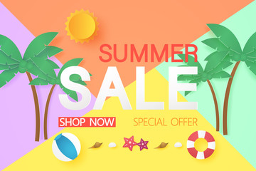 Summer sale with stuff , paper art style