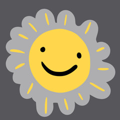 Cute smiling sun emoji hand drawn sticker yellow color
