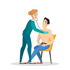 Female doctor in uniform examine patient with stethoscope