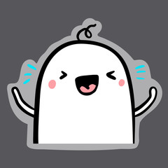 Laughing with tears emoji hand drawn sticker with cute marshmallow