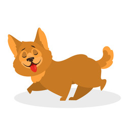 Cute funny dog walking. Puppy character with brown fur