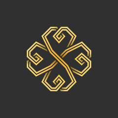 Gold four leaf shamrock in Celtic style, vector