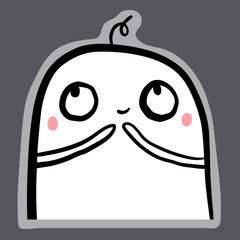 Shy monster hand drawn sticker illustration in cartoon style