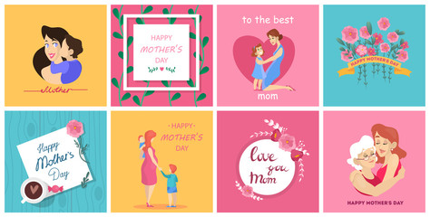 Fototapeta na wymiar Happy mother day greeting card set. Collection