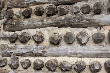 Holzwall aus alten Stämmen