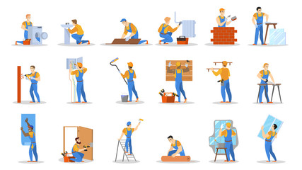 Home repair worker set. Collection of people