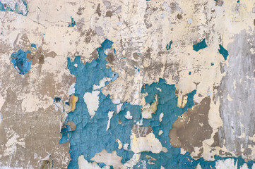 Peeling paint on wall blue grunge material texture