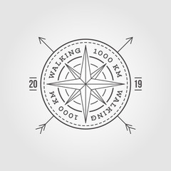 Camping, Adventure, Expedition Logo Vector Illustration. Badge. Outdoor Leisure, Compass, Stamp. Vintage Typography Design