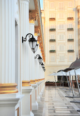 Beautiful new columns in vintage style, gilded. Black lights