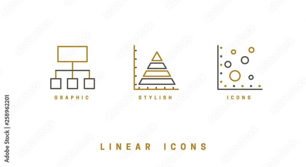 Poster set icons diagram in linear style.