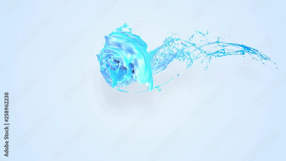 Poster 4k blue splash moves past the camera in slow motion. 3d animation with luma matte as alpha channel f