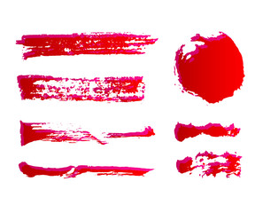 Set of Hand Painted Red Ink Brush Strokes. Vector Grunge Brushes.