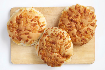 Three cheese bread rolls close up
