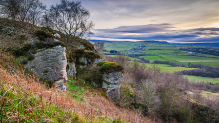 Corby's Crag above Edlingham, overlooking the hamlet of Edlingham in Northumberland, England and is popular with rock climbers