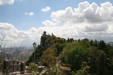 Fototapeta na wymiar Castle on the hill, sunny day, san marino