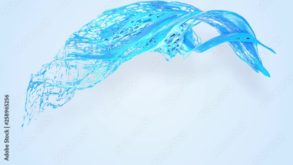 Poster 4k blue splash moves past the camera in slow motion. 3d animation with luma matte as alpha channel f