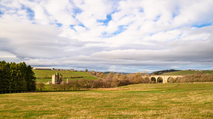 Fototapeta premium Edlingham Castle and Railway Viaduct, near the hamlet of Edlingham in Northumberland, Northeast England
