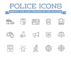 Fototapeta na wymiar Icons Set of Police Related Icons, Vector.