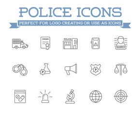 Icons Set of Police Related Icons, Vector.