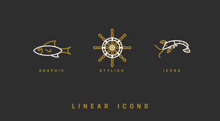 Set of vector, nautical icons. Linear illustrations
