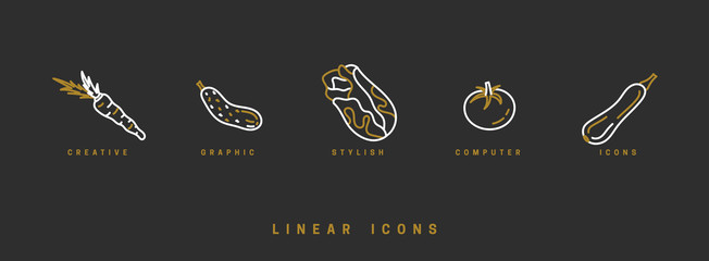 Icons vegetables in linear style. set food icon vector graphics