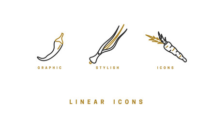 Fototapeta premium Icons vegetables in linear style. set food icon vector graphics