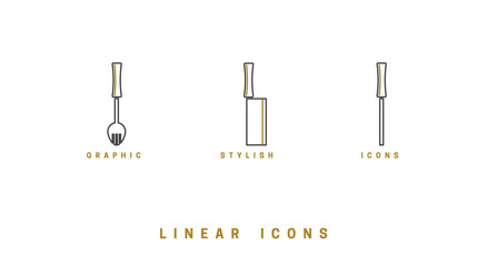 Icons Kitchen tool in linear style. set icon cutlery vector graphics