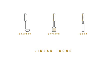 Icons Kitchen tool in linear style. set icon cutlery vector graphics