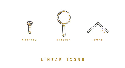 Icons barbershop in linear style. set of tools for hair care, comb brush, scissors. hairbrush icon vector graphics