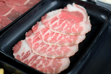 raw top round beef in grill food 