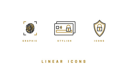 Vector icons set. Linear. Business Data Security and Cloud Security