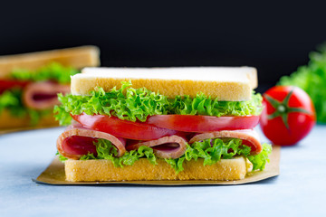 Fresh sandwich with ham and vegetables