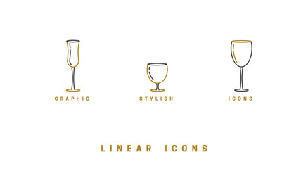 Set icon wine glasses in linear style