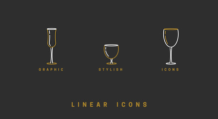 Set icon wine glasses in linear style