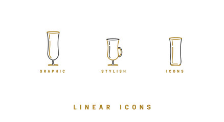Set icon wine glasses in linear style