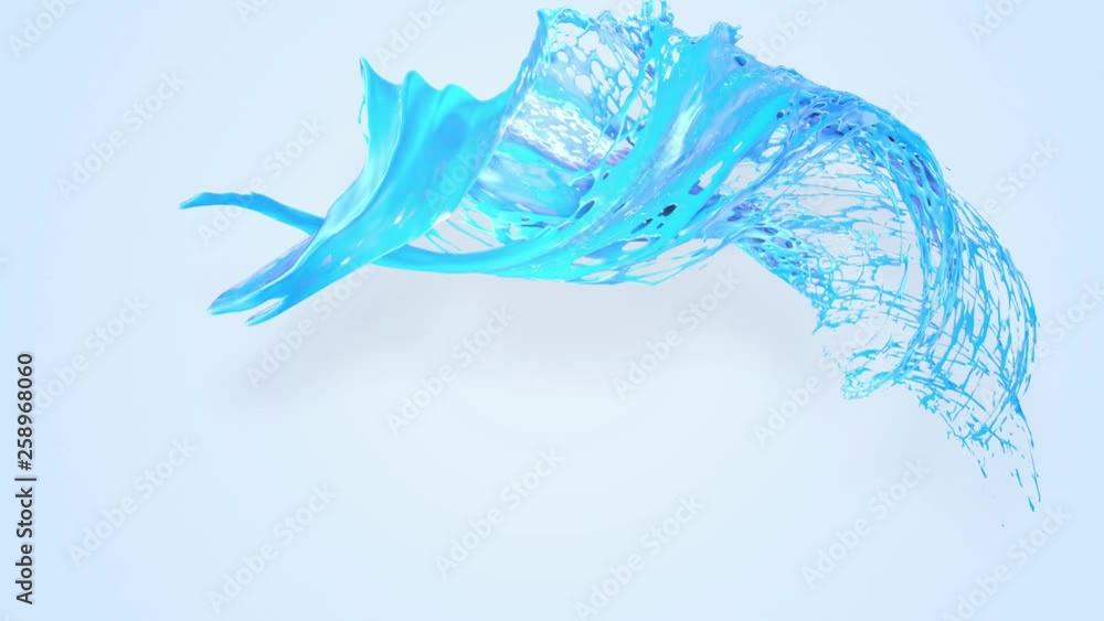 Poster 4k blue splash moves past the camera in slow motion. 3d animation with luma matte as alpha channel f